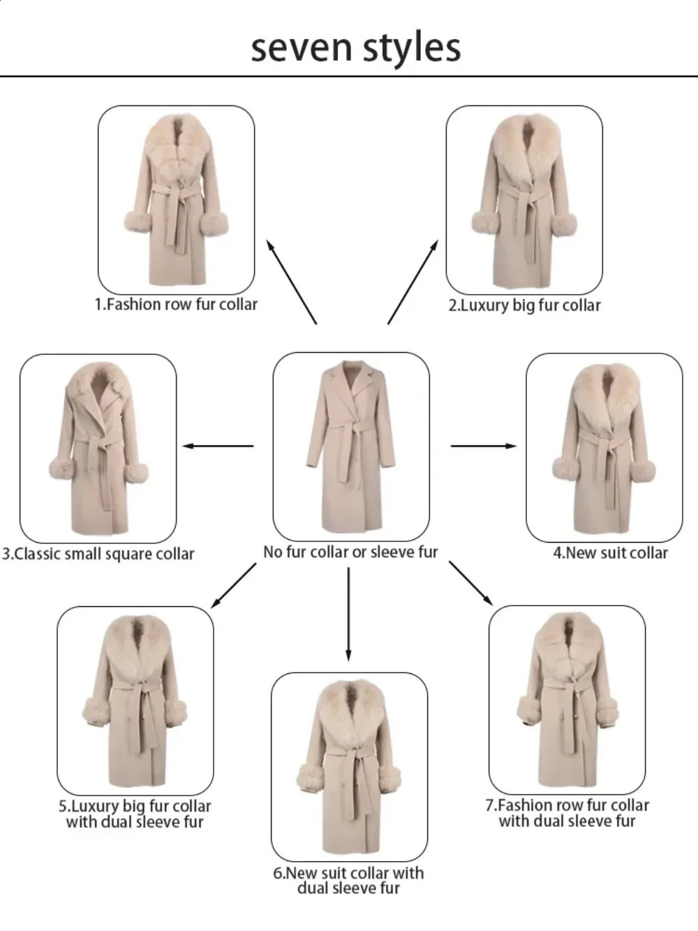 Real Fur Coat Long 2024 Winter Jacket Womens Natural Wool Blended Cashmere Double Chest Strap Warm Streetwear Fashion 240824