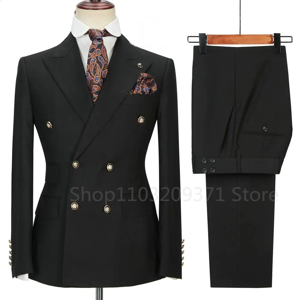 Mens 2piece Double Chest Regular Fit Collar Groom Wedding Solid Ball Tailcoat TrailblazerPants 240824
