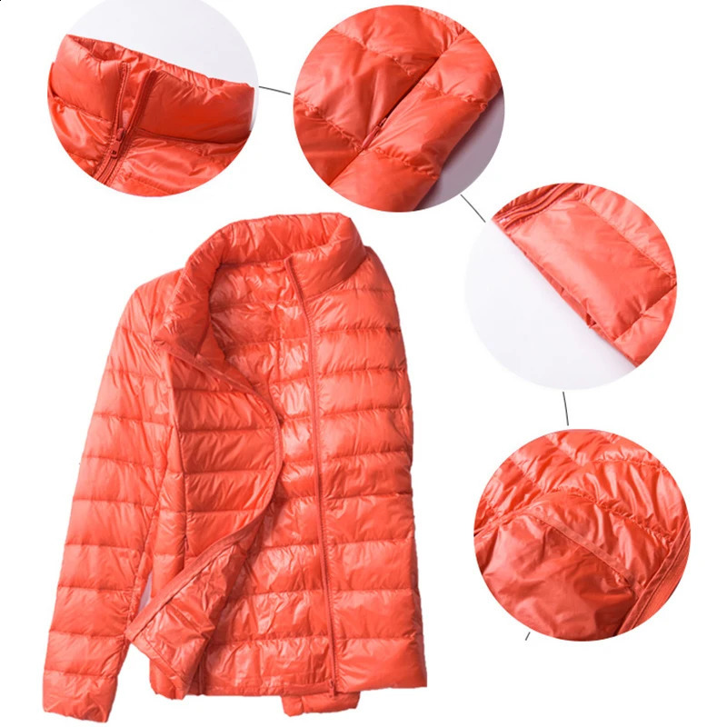 Winter womens Ultralight thin down jacket white duck hooded long sleeved warm Parka portable 240823