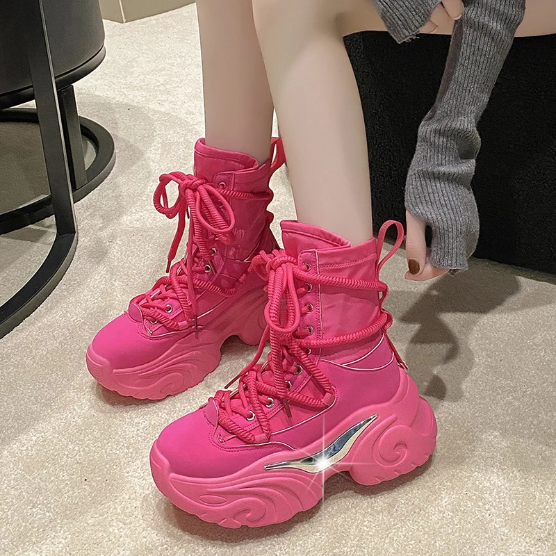 Clumsy high heels punk style boots womens autumn and winter platform combat boots womens thick soled Gothic motorcycle Botas Mujer 240823