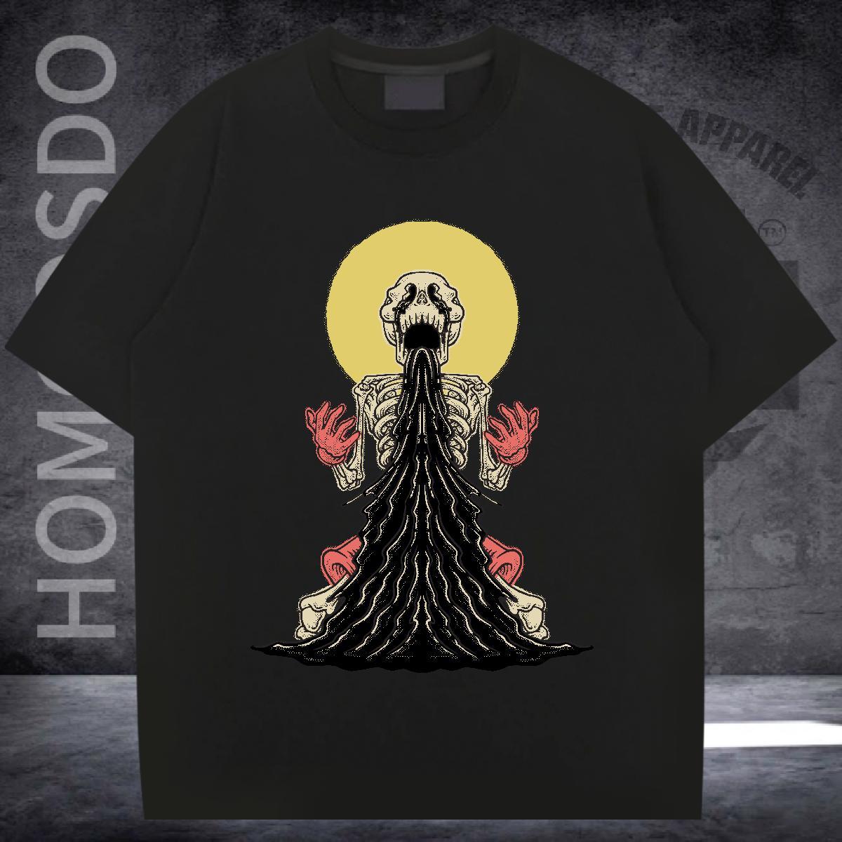 Comfortable Men T Shirts 230g 100% Cotton skull Hip Hop Asian Size Breathable Short Sleeve Mens Tshirts 2024 Summer Tops Tees