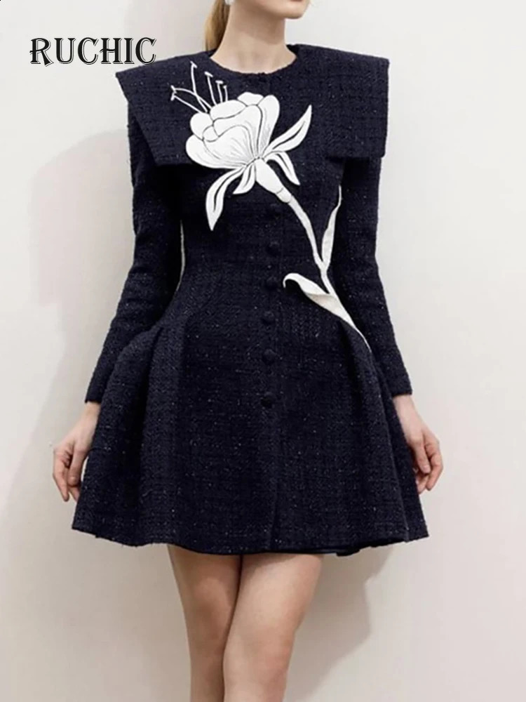 Womens Fashion Dress O-neck Long Sleeve Contrast Color Print Tweed Waist Elegant Female Autumn Dress Fashion 240824