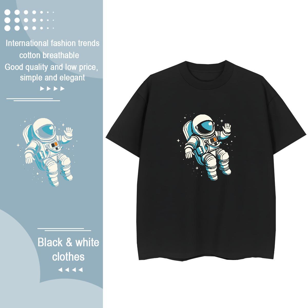 Brand Couples T Shirts 230g Cotton cosmonaut Street Woman T Shirts Breathable Short Sleeve Black Oversized Clothes