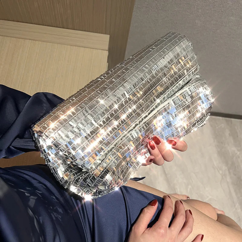 Silver Shinging Sequin Pillow Clutches HandBags Summer Ladies Party Clutch Purses For Women Fashion Prom Phone Handbags 240823