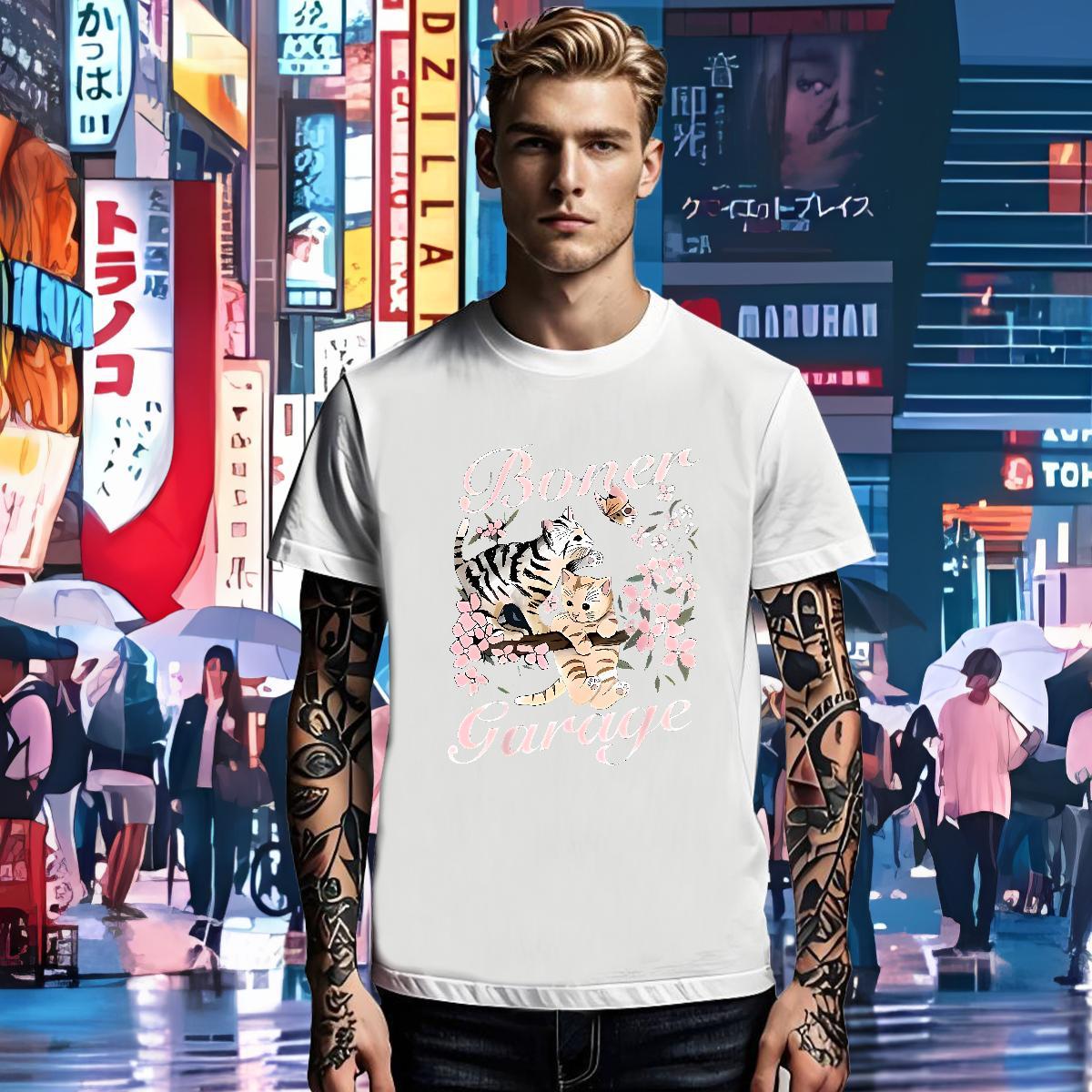 Free Shipping Tshirts cat Street Wear 230g Cotton Clothes Short Sleeve O-Neck Loose Fit Men T Shirts Plus Size Cartoon