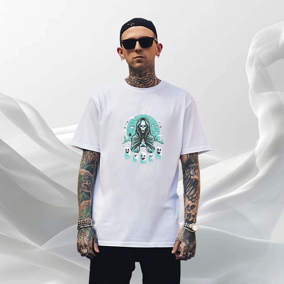 Free Shipping T Shirts Men 230g Pure Cotton skull High Street Hip Hop Custom Printing Breathable Short Sleeve Tshirts Fashion Designer Tees Shirts