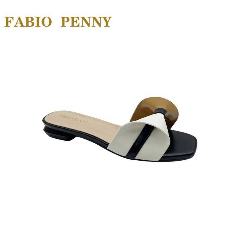 FABIO PENNY European Ladies Fashion elegant Flare Low heels Casual and comfortable open-toed square toe womens slippers CL240806