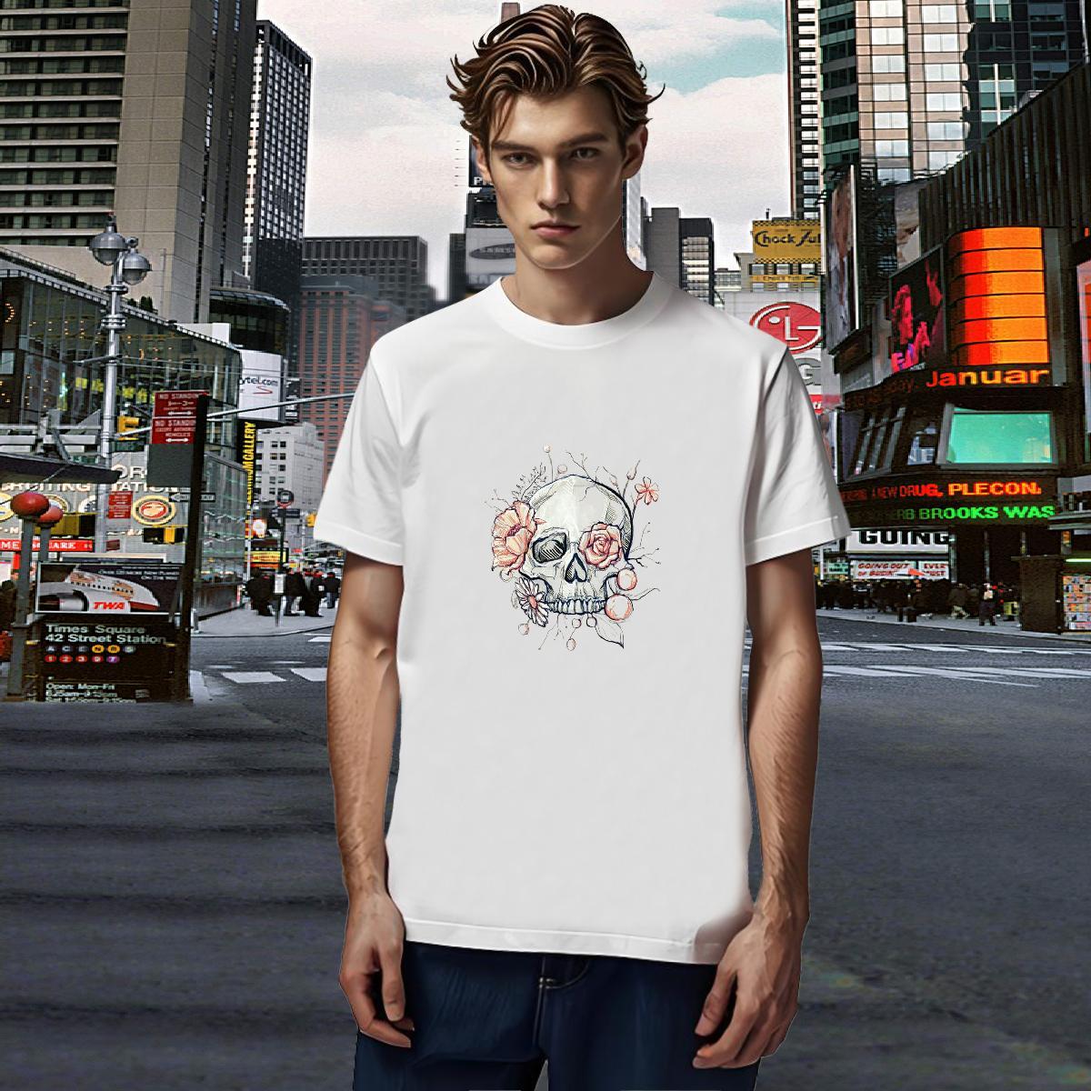 Soft T Shirt For Man 230g Pure Cotton skull Street Casual Anime Print Crew Neck Breathable Men Tshirts Free Shipping Clothes