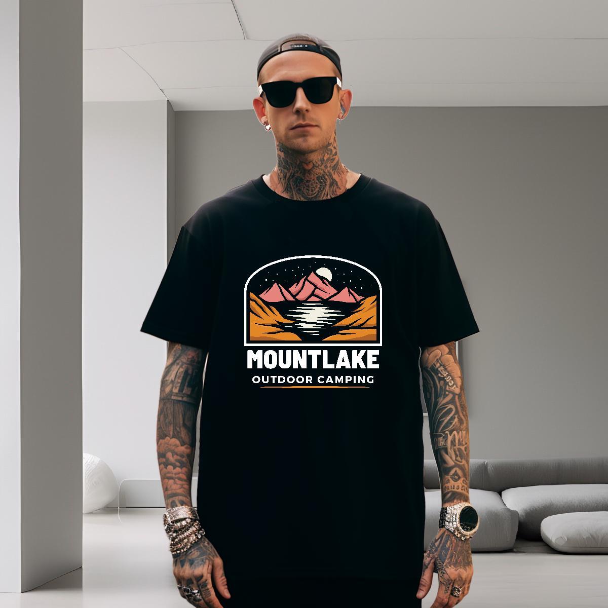 Loose T Shirts Men 230g 100% Cotton mountains Casual Daily Wear Graphic Breathable Crew Neck Tshirts Classic Casual Tops Shirt