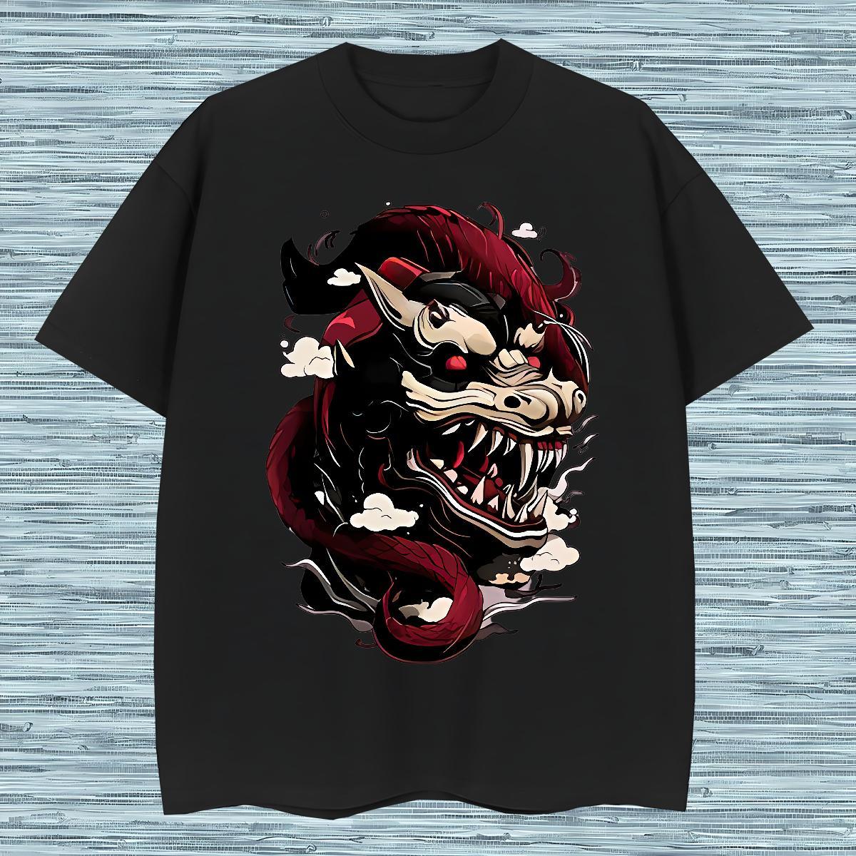 2024 DIY Men Tops Tees dinosaur Street 230g Pure Cotton Tees Shirts O Neck Short Sleeves Free Shipping Mens T Shirts Black Oversized