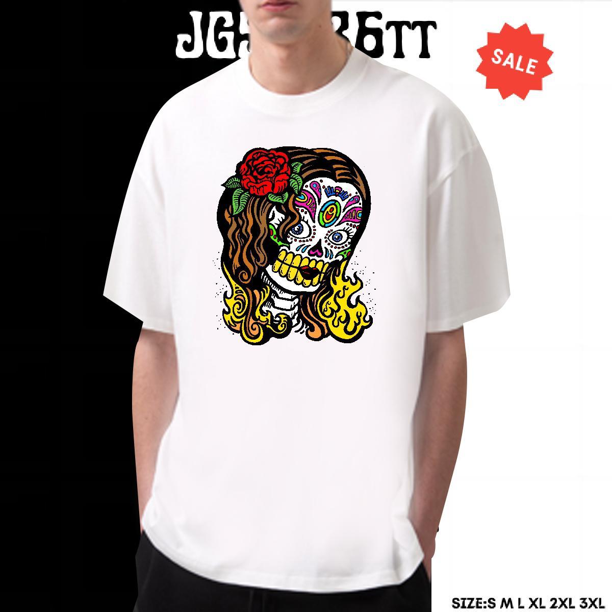Unisex T-Shirts for Men 230g Cotton skull Street Casual Cartoon Print Round Neck Short Sleeve Mens Tshirts Casual New Clothings