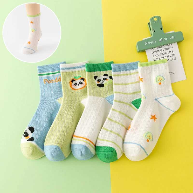 5 pairs of kidsrens socks thin mesh cotton socks girls socks breathable and sweat-absorbent mid-calf socks CL240824