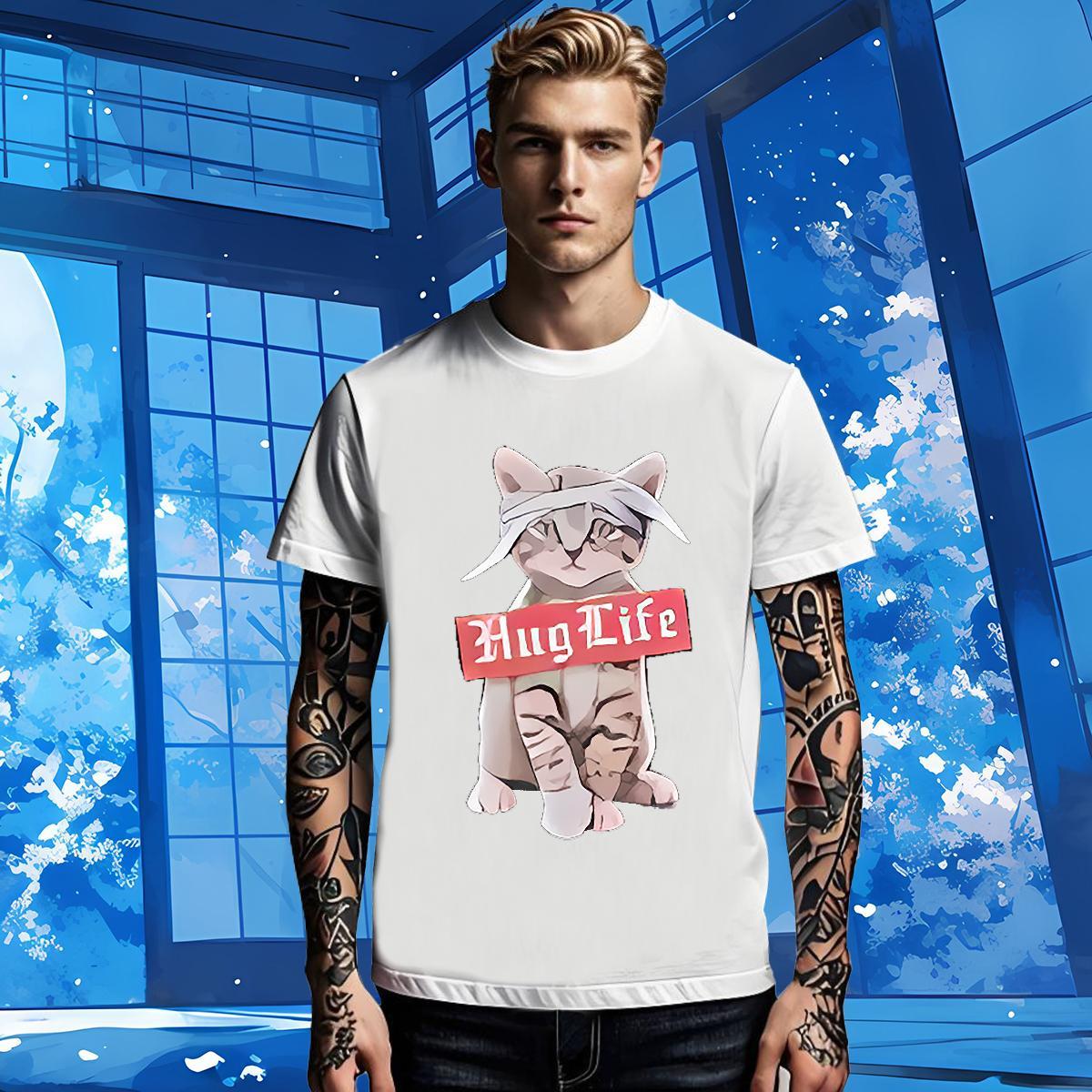 2024 New Men Tshirts cat Spring Summer 230g Cotton Tees Breathable Soft Cool Man T Shirts DIY