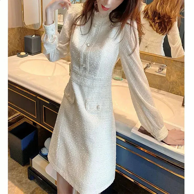 Sweet Spring Korean Elegant Long Party Fairy Women Tweed Boho Beach Vacation Dress Robe Femme 240824