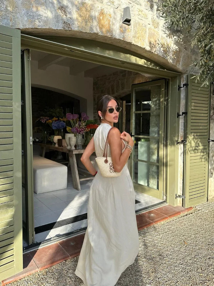 Fashion Sleeveless High Waist Zipper Maxi Dress Women Elegant o Neck Bodycon Vestidos Summer Office Ladies Party Robes