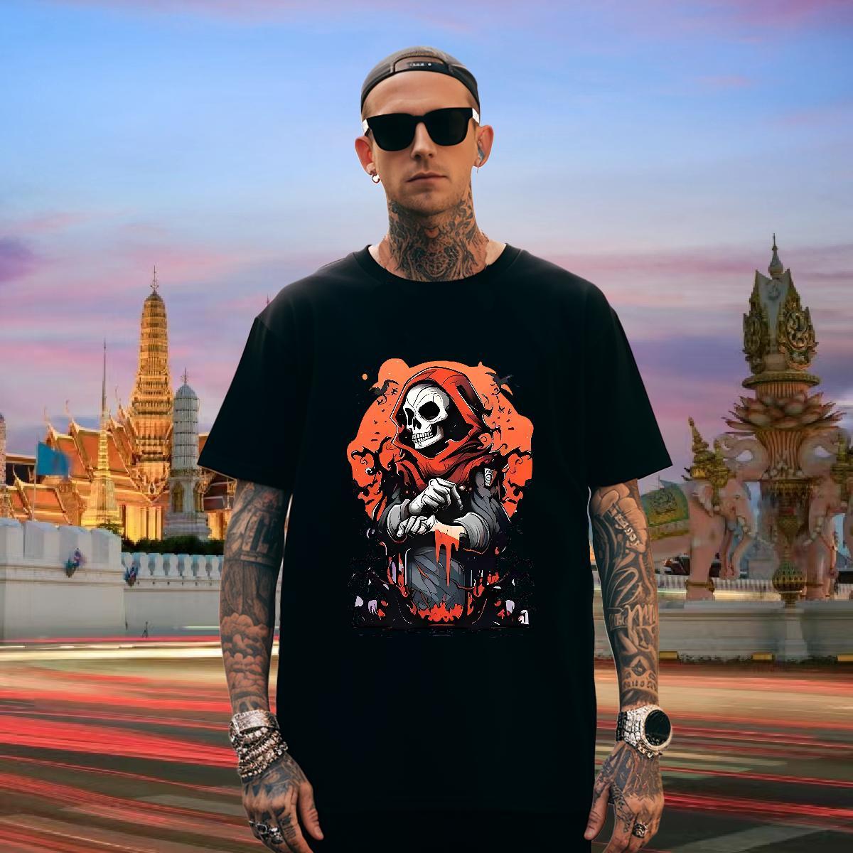TOP Quality T shirt 230g 100% Cotton skull Hip Hop Street Plus Size Custom O Neck Short Sleeves Tshirts Fashion New Tees