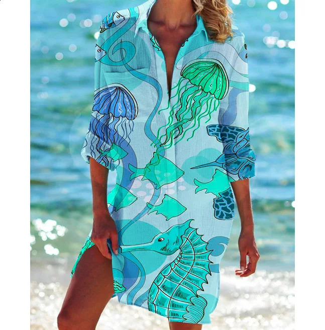Long Sleeve Blouses Button Up Pocket Shirt Blouse Women Fashion Loose Casual Long Blouse Bohemian Shirts Holiday 240823