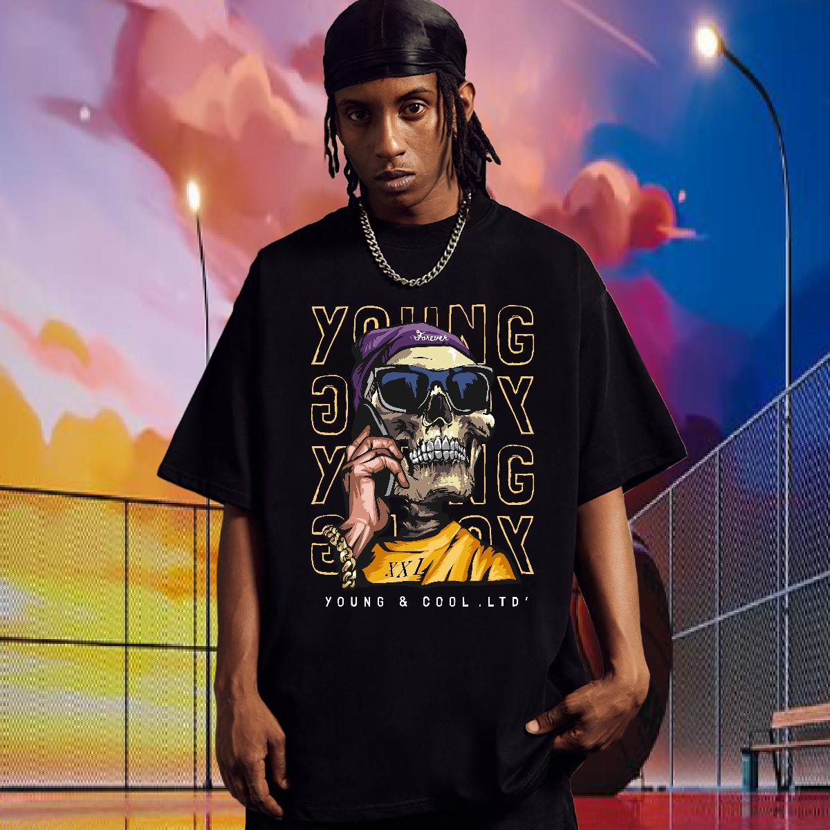 Classic T-Shirts 230g Pure Cotton skull Casual Beach Graphic Breathable Short Sleeve Men Tshirts Free Shipping Clothings
