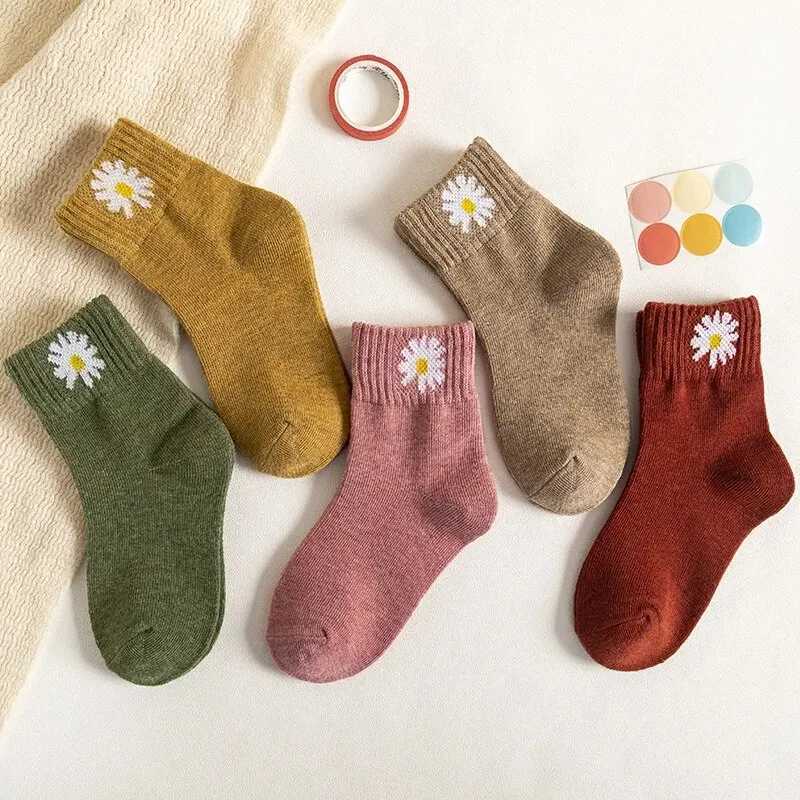 5Pairs/Lot Cartoon Stripe Kids Socks Casual Baby Girls Boys Cotton Spring Autumn Toddler Knitted Children Socks For 1-8Years CL240824