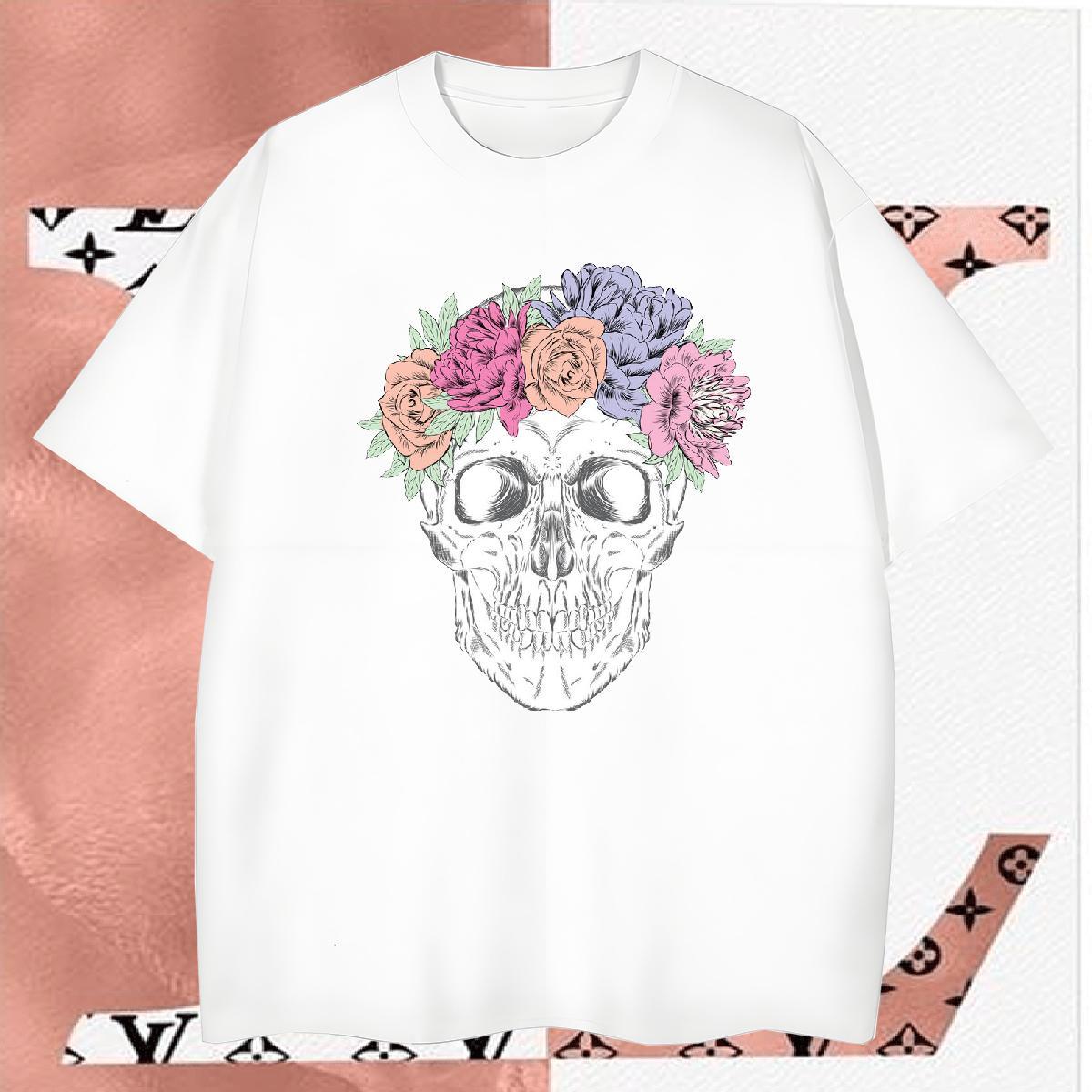 Designer T Shirts Men 230g Cotton skull Street DIY Printed Breathable Crew Neck Mens Tshirts Fashion Tops Shirt