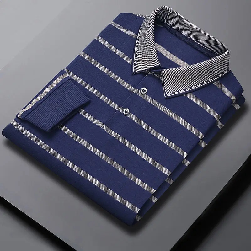 Fashion Lapel Button Business Striped Polo Shirts Mens Clothing Spring Loose Long Sleeve Casual Tops Korean Tee Shirt 240824