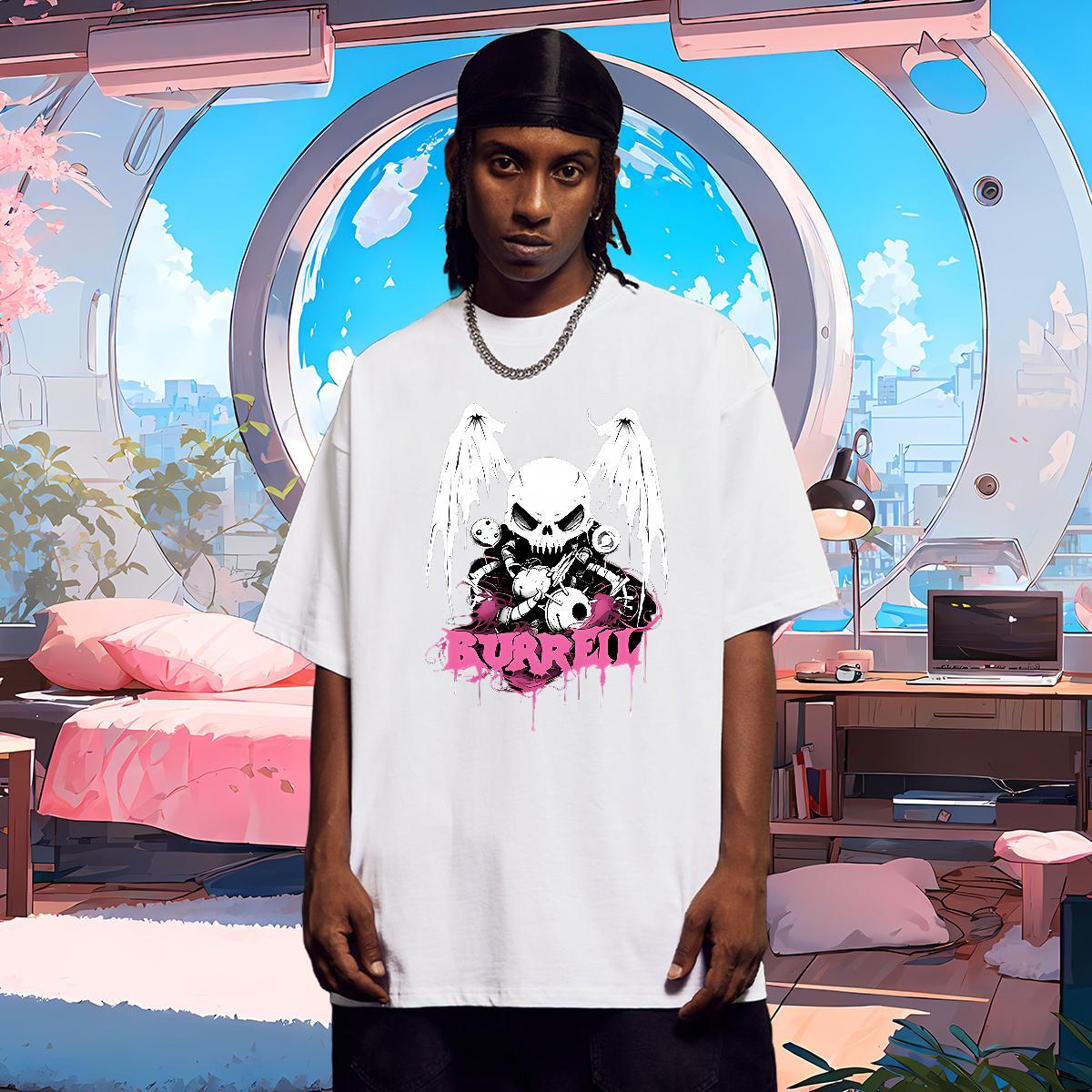 Unisex T-Shirts for Men 230g 100% Cotton skull Beach DIY O Neck Short Sleeves Tshirt for Man Woman Fashion Tees Shirts