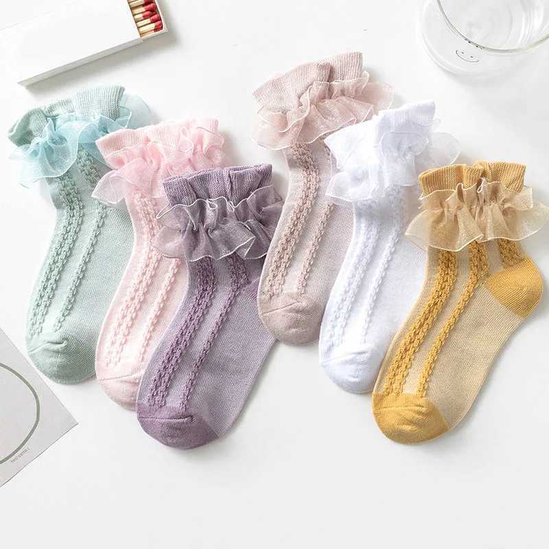 3/6 Pairs Girls Lace Ruffle Socks Cotton Breathable Comfy Adorable Princess-Style Kids Dance-Ready Socks with Frilly Trim CL240824
