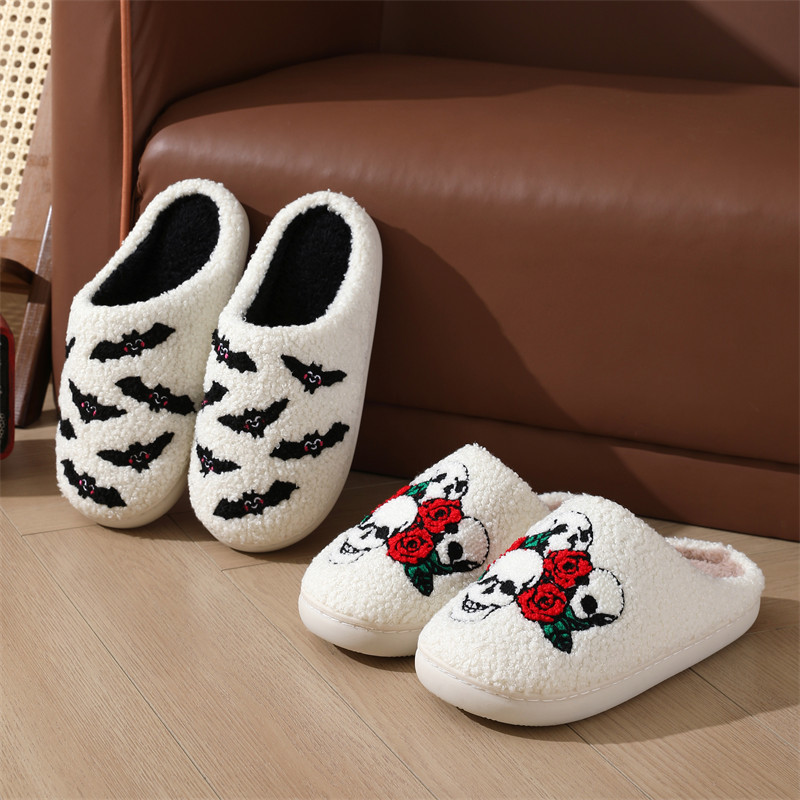 New Designer Halloween slippers women home fashion comfortable Flat Slides non-slip indoor warm cartoon funny skull cotton slipper winter Hot Sale