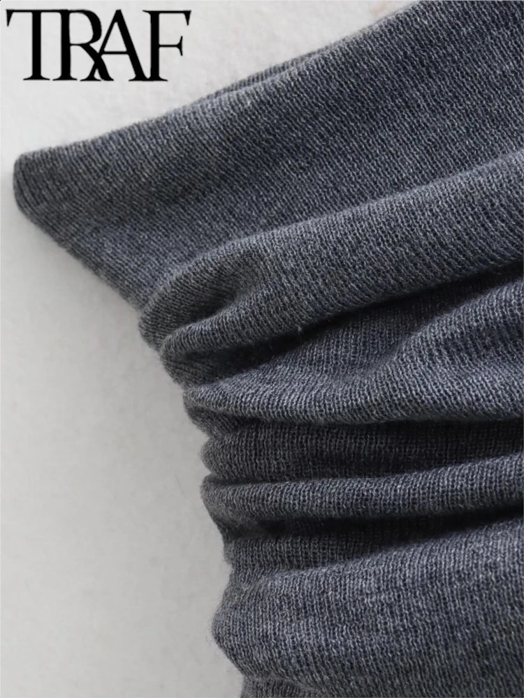TRAF GAL Spring Casual Off Shoulder Elastic Knitted Mujer Pullovers Foldsover Long Sleeve Slim Sweater Women Crop Top Y2K 240824