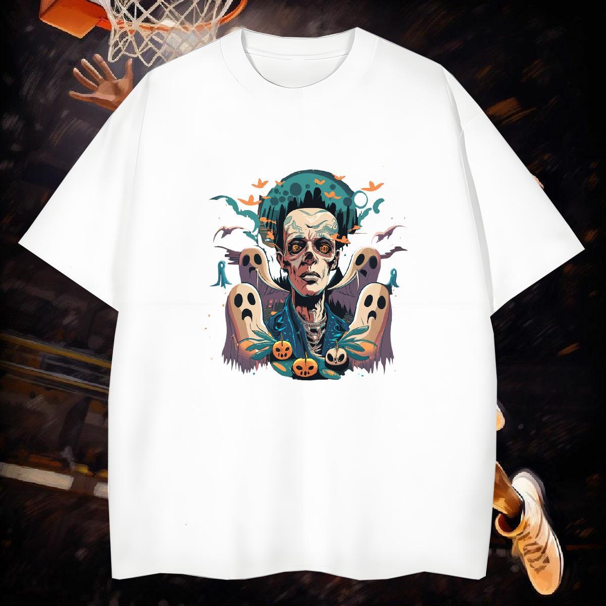 Loose Men T Shirts 230g 100% Cotton skull Home Outdoor DIY Printed Breathable Crew Neck Tshirt for Man Woman Free Shipping Tees Shirts