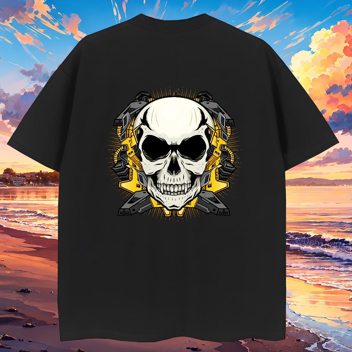 Brand T shirt 230g 100% Cotton skull Anime Printing Street Asian Size Crew Neck Men Tops Tees Customized Clothes