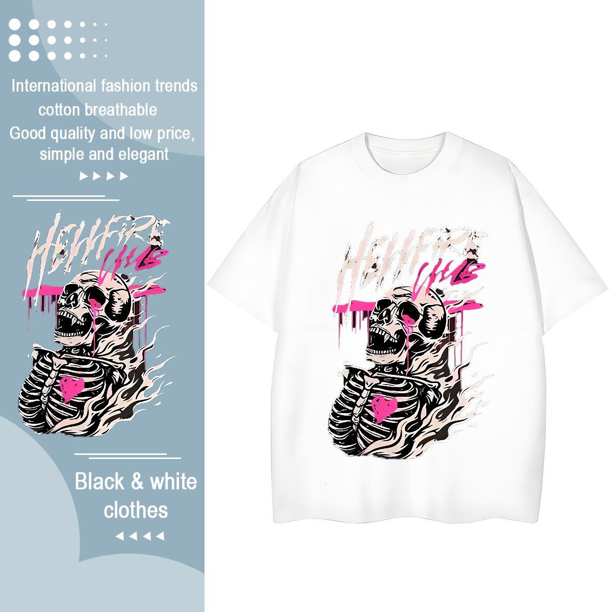 Soft T-Shirts for Men 230g 100% Cotton skull Home Outdoor Anime Print O Neck Short Sleeves Tshirts Classic Casual Tops