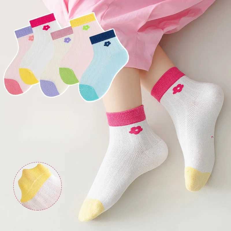 10 Pairs Childrens Socks Summer Thin Girls Cotton Socks Breathable Sweat-absorbent Cute Mid-calf Socks Small Fresh Style CL240824