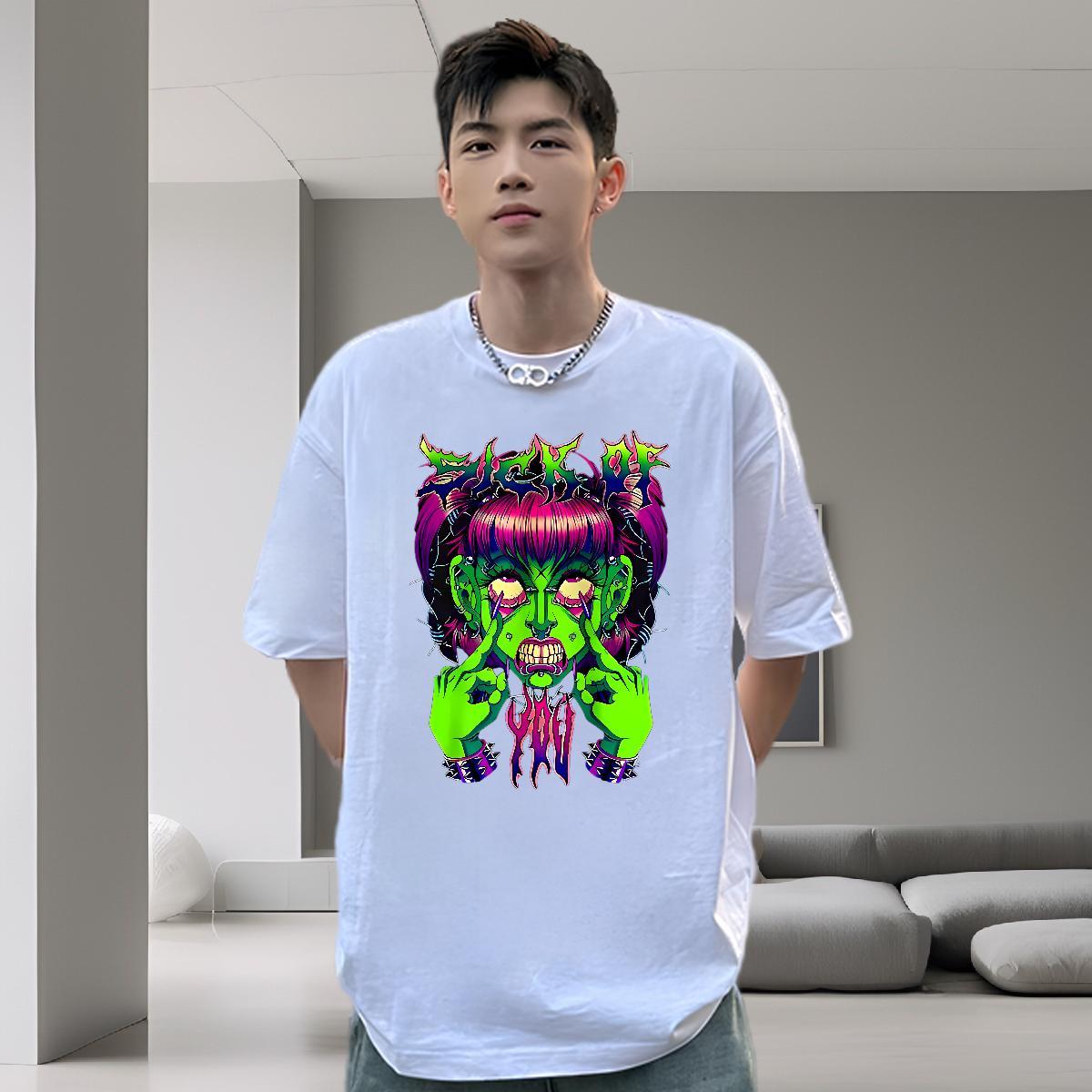 Unisex T-Shirts for Men 230g 100% Cotton skull Daily Outfit Custom Cartoon Round Neck Short Sleeve Tshirt for Man Woman New Tees