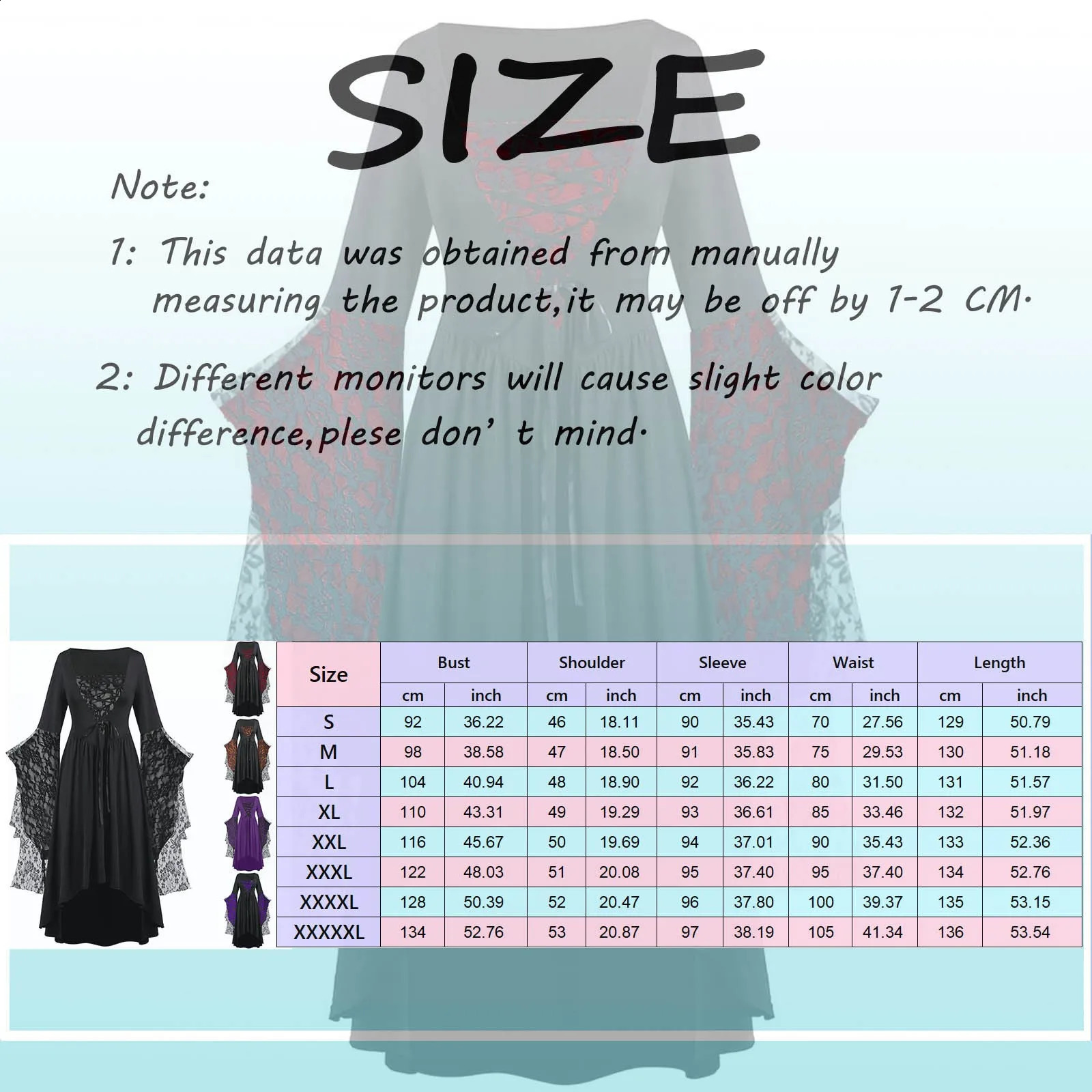 Gothic Halloween dress for women retro witch carnival party trumpet sleeve long plus size w240824