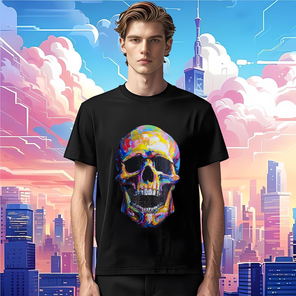 Wholesale Men T Shirts 230g Cotton skull Summer Casual DIY Printed Breathable Short Sleeve Mens Tshirts Fashion New Tops