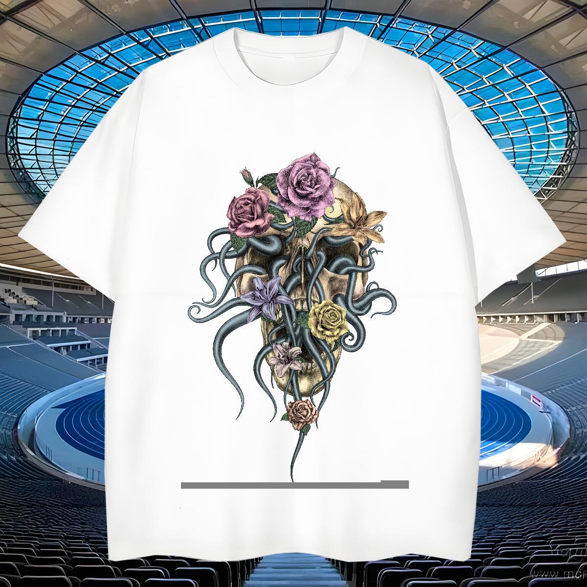Loose Fit Man T Shirts 100% Cotton 230g flower Outdoor Custom Printing Breathable Short Sleeve Men Tshirts DIY Customized Clothes