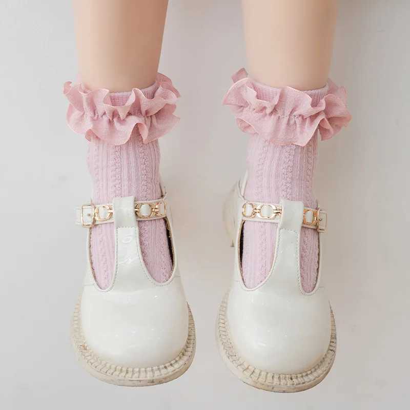 Cotton Lace Ruffle Princess Mesh Breathable Socks Children Ankle Short Sock White Pink Purple Baby Girls Kids Toddler Dancing CL240824