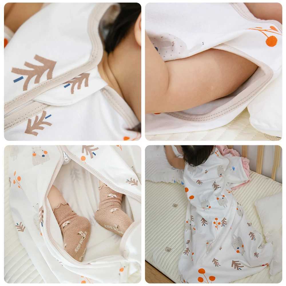 Sleeping Bags For Baby 3-18Months Summer Thin Baby One-Piece Sleepwear Cute Bear Print Cartoon Sleepsack Anti-Kick Blanket M240824