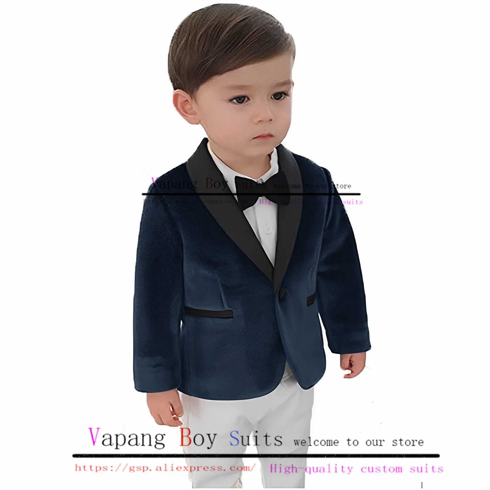 Boys set of velvet 2-piece wedding dress evening gown shawl collar jacket childrens clothing fashionable jacket childrens set W240823