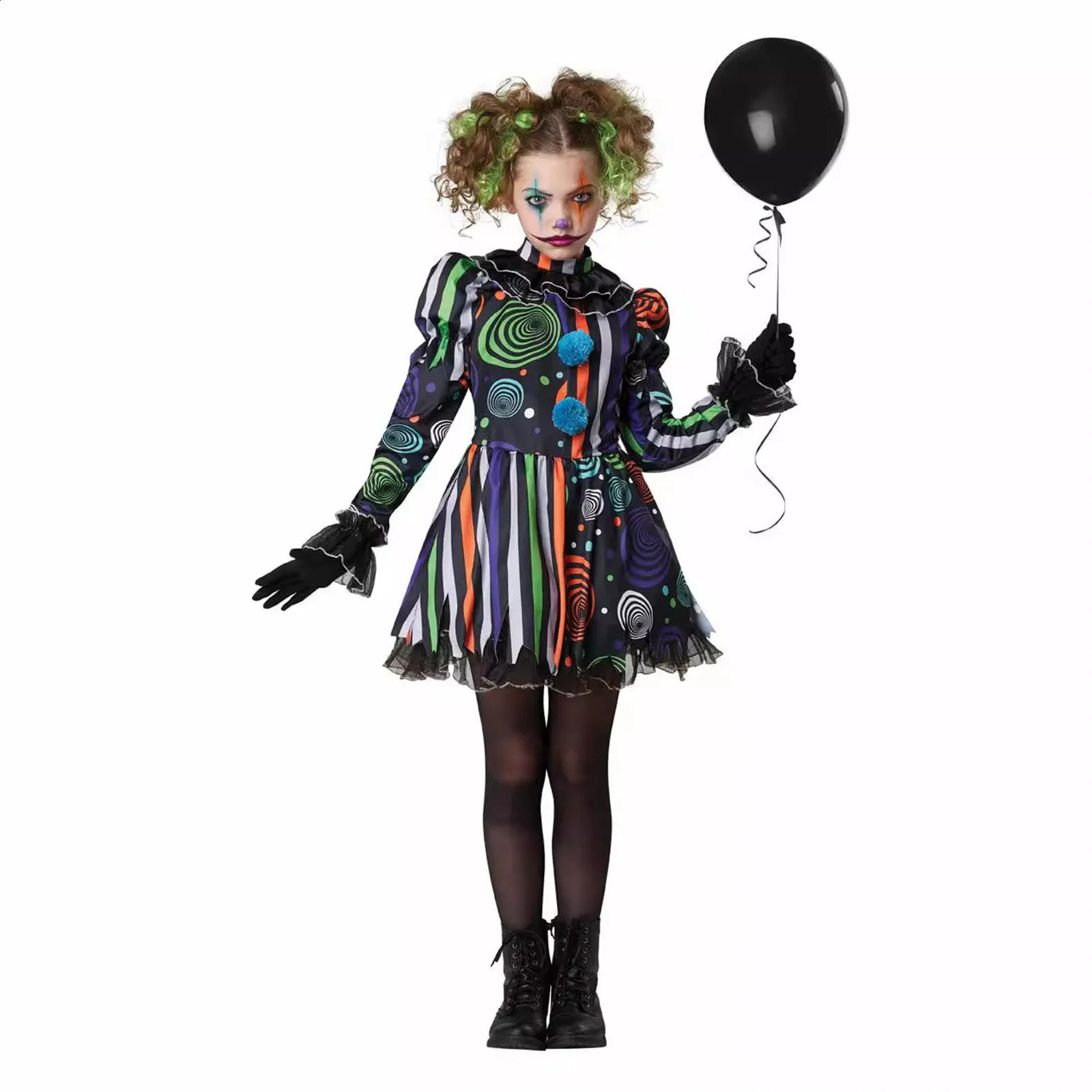 Adult and child roleplaying costumes clown dresses fancy uniforms stockings gloves accessories girls Halloween party 240823