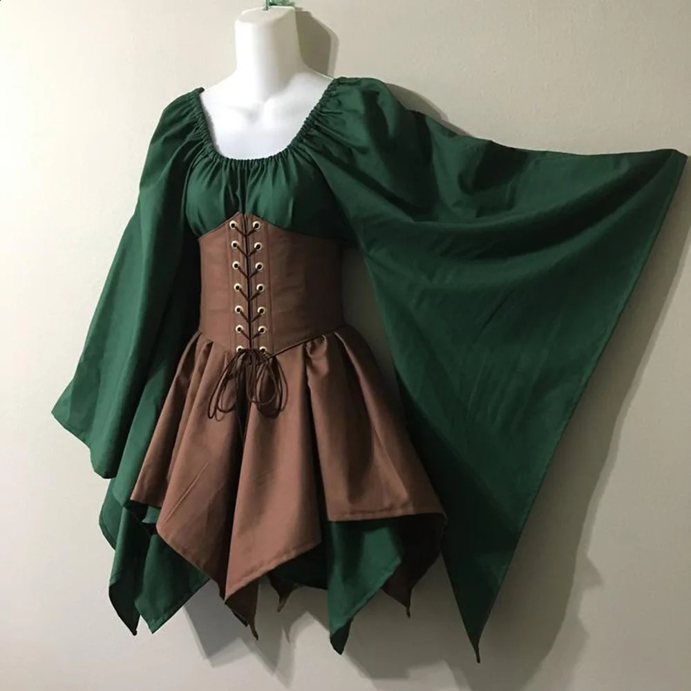 Halloween cosplay Victorian medieval retro fairy elf womens clothing princess belt Christmas Ptachwork party dress 240823