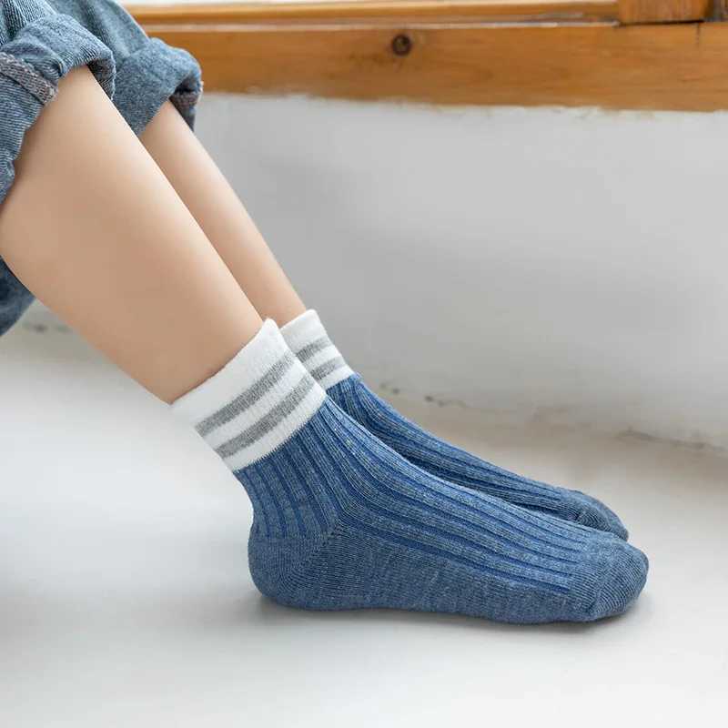 5Pairs/Lot Cartoon Stripe Kids Socks Casual Baby Girls Boys Cotton Spring Autumn Toddler Knitted Children Socks For 1-8Years CL240824