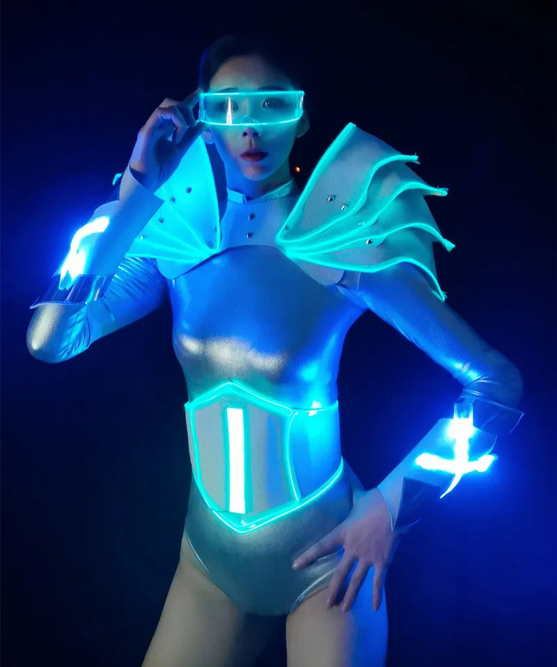 Luminous Technology Clothing Bar Party Ice Blue LED Punk Network Dance Team Gogo 240823