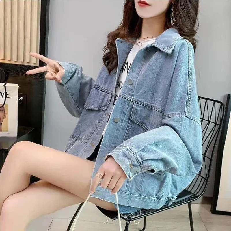 MEXZT Denim Jackets Women Streetwear Oversized Jeans Coat Bf Korean Vintage Letter Embroidery Loose Casual All Match Outwear 240824