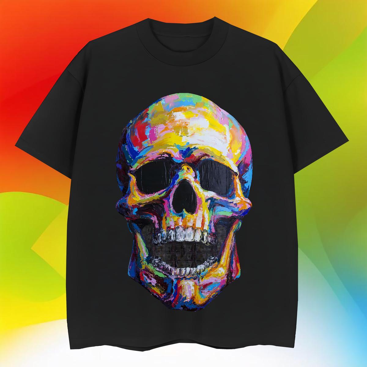 Wholesale T-Shirts for Men 230g 100% Cotton skull Casual Beach Custom Cartoon Breathable Crew Neck Mens Tshirts 2024 DIY Tops