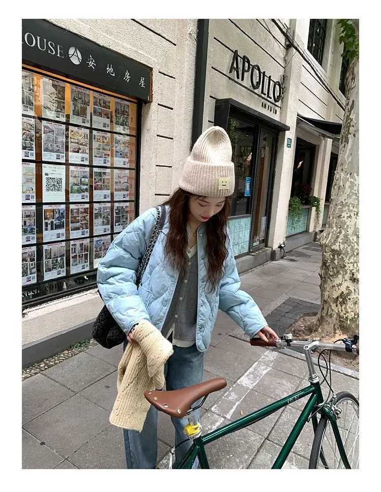 Women's Down Parkas Sky Blue Quilted Padded Cotton Parkas Coat Autumn Winter Solid Jacket Loose Casual dents Swt Girls Outerwear Korean Fashion Y