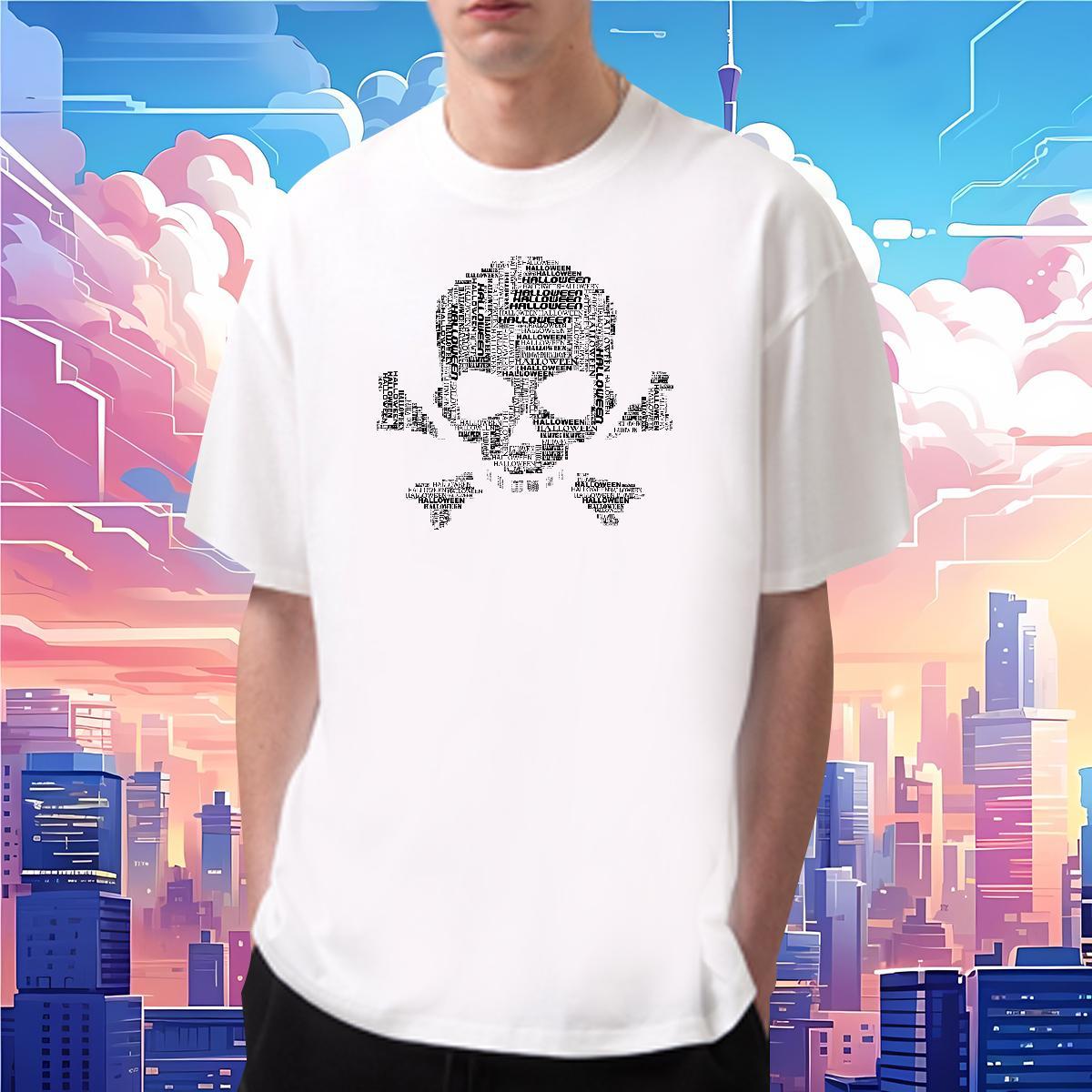 Designer Man T Shirts 230g 100% Cotton skull Street DIY Printed O Neck Short Sleeves Men Clothes T-Shirt Brand Polos