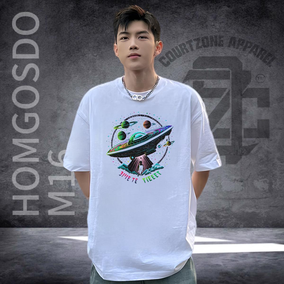 Free Shipping T-Shirts 230g Cotton UFO Home Outdoor Graphic Breathable Crew Neck Tshirt for Man Woman 2024 New Polos
