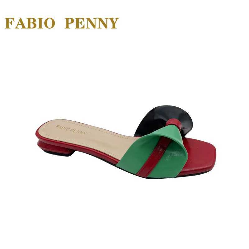 FABIO PENNY European Ladies Fashion elegant Flare Low heels Casual and comfortable open-toed square toe womens slippers CL240806